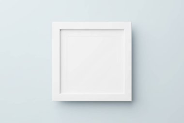Dikdörtgen duvar resmi çerçeve modeli mavi arkaplan, Bayrak veya poster şablonu, 3d oluşturma.