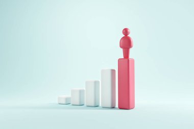 İş görüşü ve hedef, kırmızı ok üzerinde duran insan kariyerinde başarıya ulaşır. Kavramsal iş, başarı, karakter. 3d hazırlayıcı.