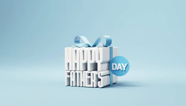 Happy father`s day in gift box wrapped with ribbon on blue background, idea and creative, copy space. 3d render.