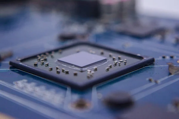 Grafikkarten Prozessoren Makroaufnahme Einer Futuristischen Elektronischen Leiterplatte Mit Mikrochips Und — Stockfoto