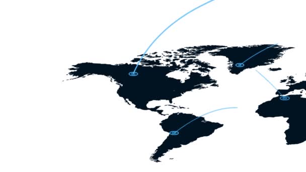 Mapa mundial en movimiento con enlaces interconectados, Concepto de comunicación global, Tecnología digital, fondo de viaje, Vídeo 4k. — Vídeos de Stock