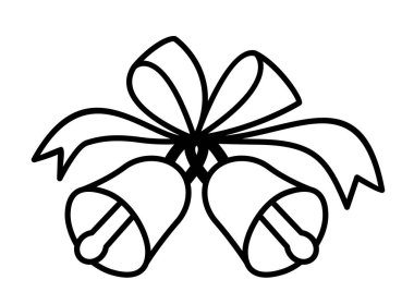 Fiyonklu iki çanın simgesi. Siyah ve beyaz vektör resmi