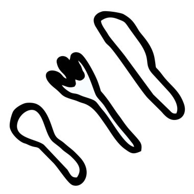 Simge çatal kaşık ve bıçak, beyaz arka planda siyah beyaza boyanmış sofra takımı. Vektör resmi