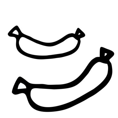 Sosis ikonu, beyaz arka planda siyah beyaza boyanmış yiyecek. Vektör resmi