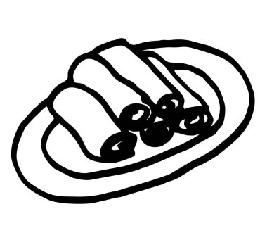 Simge doldurulmuş krepler, beyaz arka planda siyah beyaza boyanmış tatlı. Vektör resmi