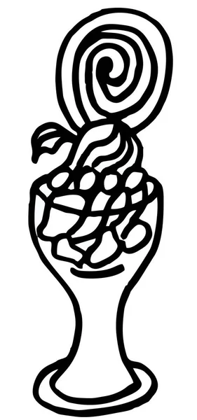 冰淇淋与水果的图标 冷甜点用黑色和白色的白色背景描绘 矢量图像 — 图库矢量图片