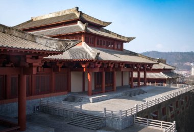 Zhejiang, Çin - 21 Ocak 2020: Hengdian Dünya Stüdyoları dünyanın en büyük film ve TV çekim üssü. Ulusal 5A Turist Çekimi ve Çin 'in en büyük film ve TV turizmi tema parkı kümesi..