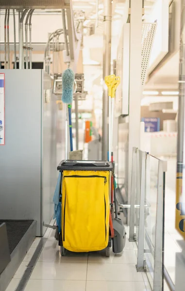 Cleaning cart put on the floor prepare for cleaning at the public area, Due to the Covid19 epidemic pandemic, that must be clean every hour.