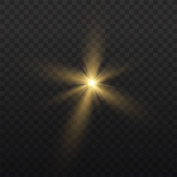 Star burst con luce, raggi di sole gialli. — Vettoriale Stock