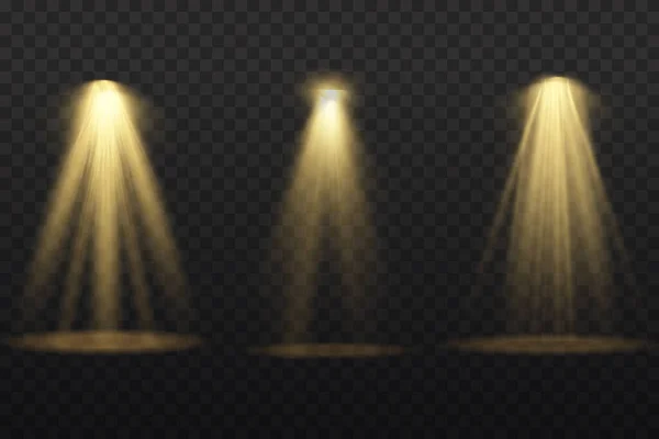 Projecteur projecteur, effet de lumière avec rayons jaunes — Image vectorielle