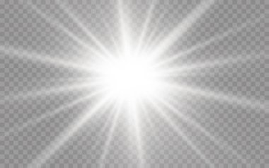 Işıklı yıldız patlaması, beyaz güneş ışınları. 