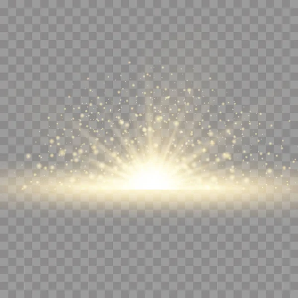 Star explosion, gult sken ljus sol strålar. — Stock vektor