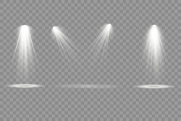 Projecteur projecteur, effet de lumière avec rayons blancs. — Image vectorielle