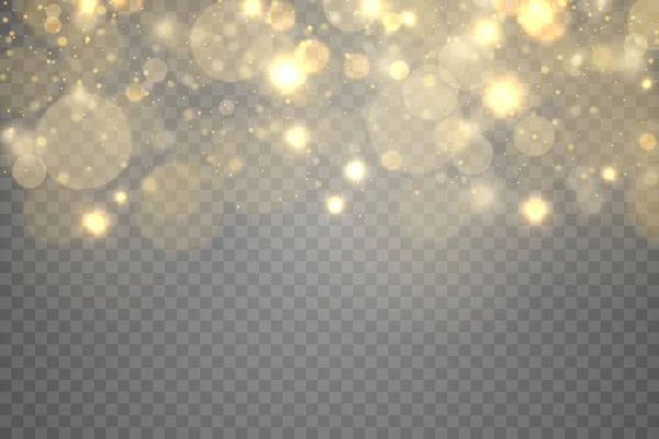 Gouden magische stofdeeltjes bokeh licht effect. — Stockvector