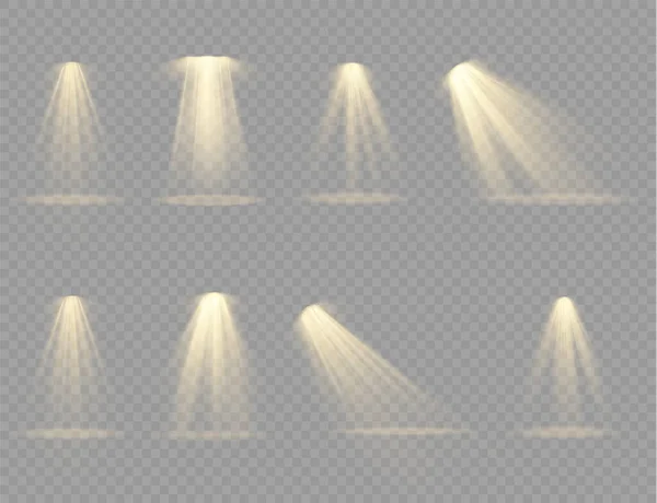 Projecteur projecteur, effet de lumière avec rayons jaunes — Image vectorielle