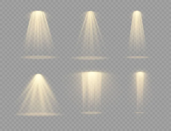 Spotlight projektor, ljuseffekt med gula strålar — Stock vektor
