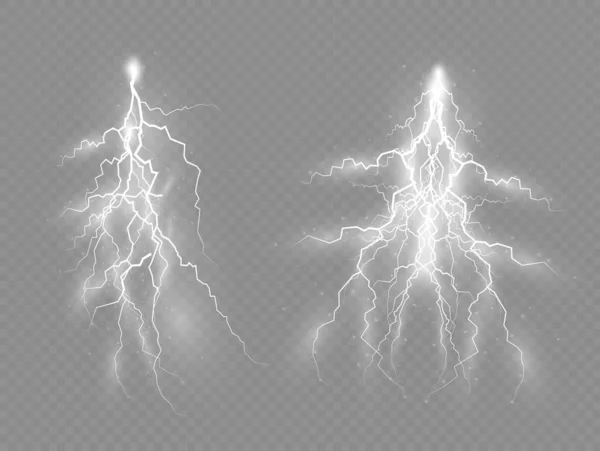 Set ritsen, onweer en effect bliksem. — Stockvector