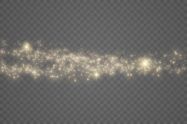 Partículas de polvo amarillo, chispas doradas, luces, estrellas — Vector de stock