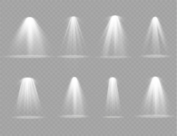 Projecteur projecteur, effet de lumière avec rayons blancs. — Image vectorielle