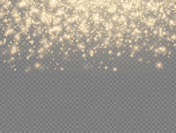 Partículas de polvo amarillo, chispas doradas, luces, estrellas — Vector de stock