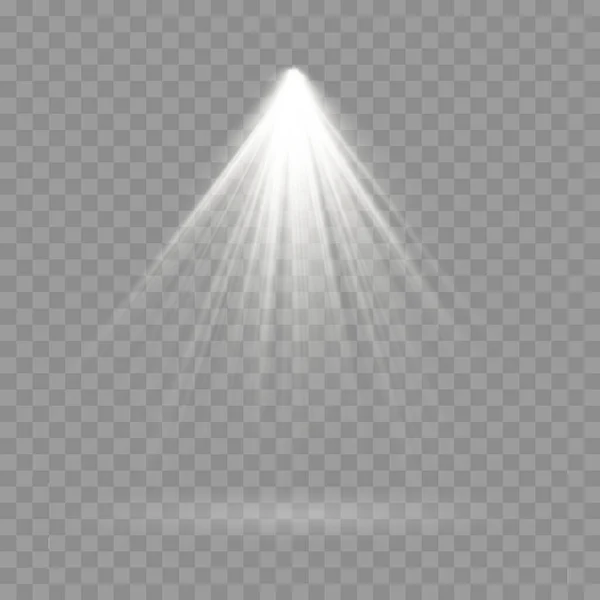 Spotlight projector, light effect with white rays. — Stock Vector