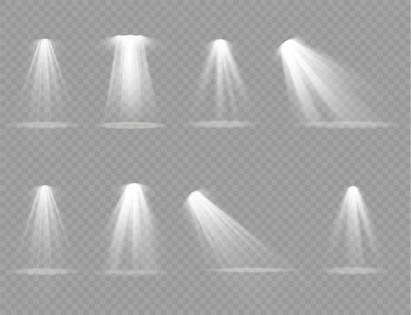 Projecteur projecteur, effet de lumière avec rayons blancs. — Image vectorielle