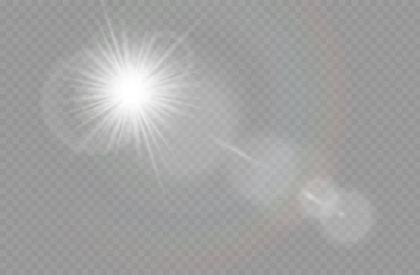 Glanzende zonnestralen, lensflare, lichteffect. — Stockvector