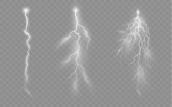 Effet de la foudre, éclairage, ensemble de fermetures éclair. — Image vectorielle