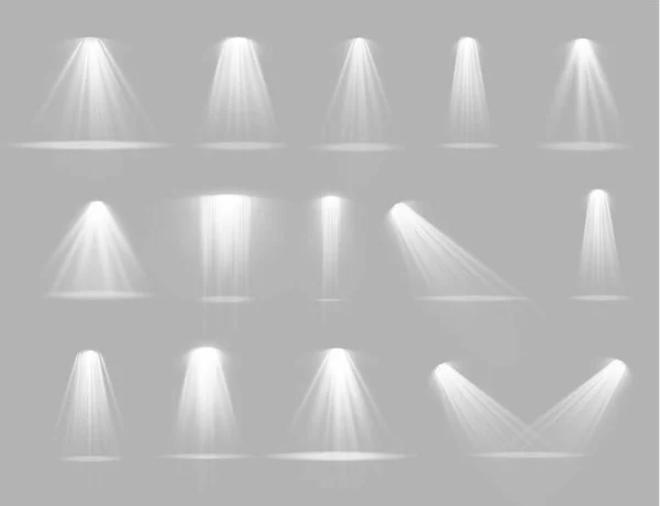 Projecteur projecteur, effet de lumière avec rayons blancs. — Image vectorielle