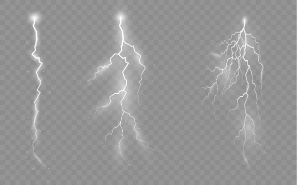 Effet de la foudre, éclairage, ensemble de fermetures éclair. — Image vectorielle