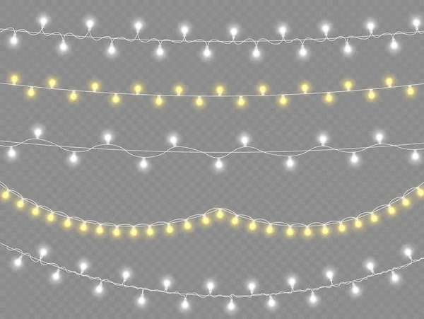 Lumières incandescentes guirlande Noël, conduit lampe au néon. — Image vectorielle