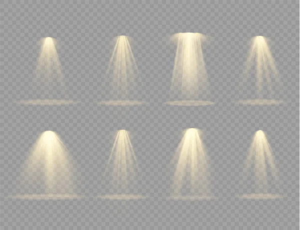 Spotlight projektor, ljuseffekt med gula strålar — Stock vektor