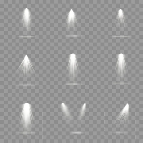 Прожектор прожектора, світловий ефект з білими променями . — стоковий вектор