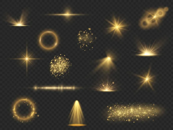 Effet de lumière jaune, poussière, fusée éclairante, explosion, étoiles — Photo