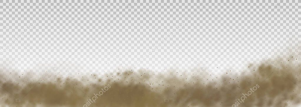 Flying sand, brown dust cloud, wind, sandstorm.