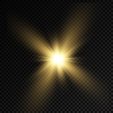 Sarı güneş ışınları, altın ışık efekti, yıldız.