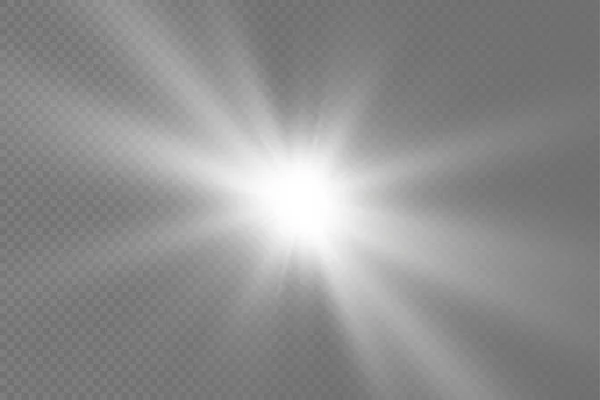 Explosión de luz blanca brillante, rayos de sol, estrella. — Archivo Imágenes Vectoriales