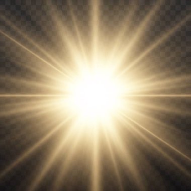 Işıklı yıldız patlaması, sarı güneş ışınları. 