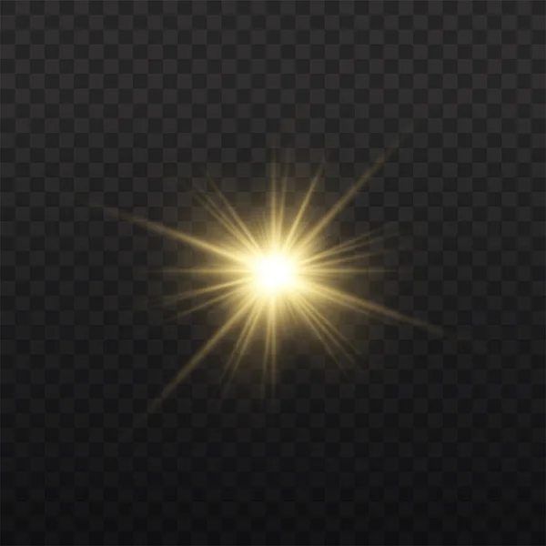 Star burst con luce, raggi di sole gialli. — Vettoriale Stock
