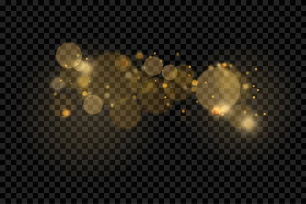 Sparkling gouden magie stof deeltjes bokeh licht. — Stockvector