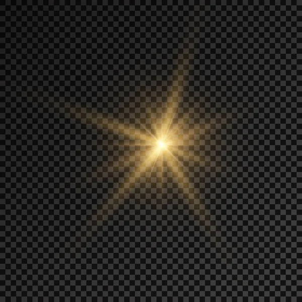 Geel gloeiend licht heldere ster, gouden zon. — Stockvector