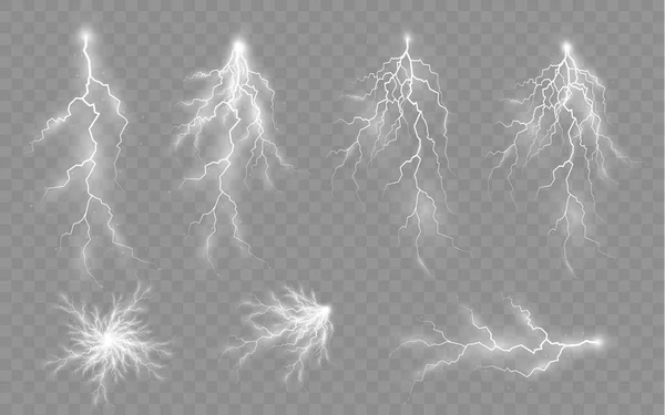 Effet de la foudre, éclairage, ensemble de fermetures éclair. — Image vectorielle