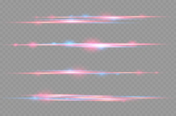 Rojo, línea de movimiento azul, rayos de luz horizontales. — Vector de stock