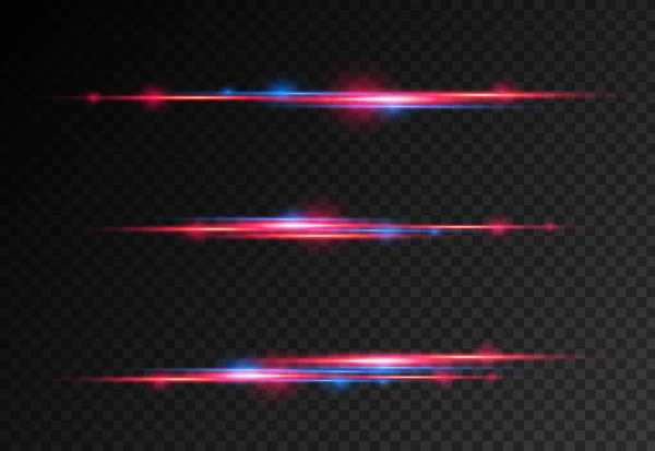 Rayos láser rojo, azul, línea de luz horizontal. — Vector de stock