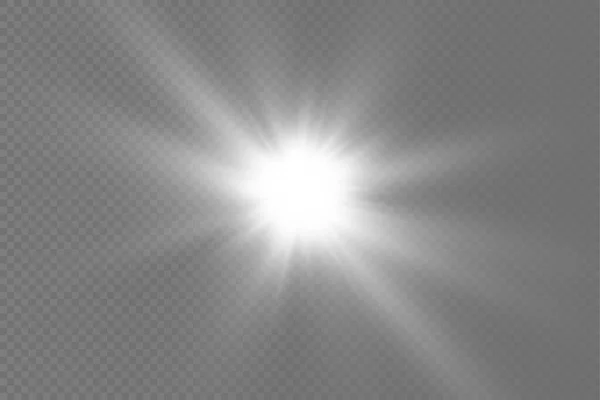 Estrella de luz brillante blanca, rayos de sol estallidos. — Archivo Imágenes Vectoriales