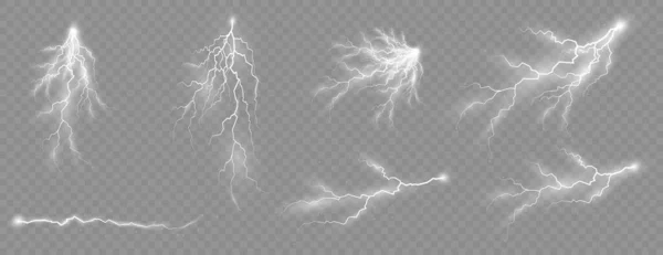 Ensemble de fermetures éclair, orage et effet foudre. — Image vectorielle