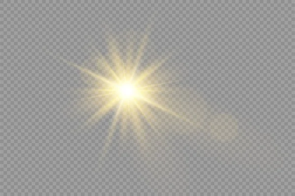 Sárga izzó fény fényes csillag, arany nap. — Stock Vector