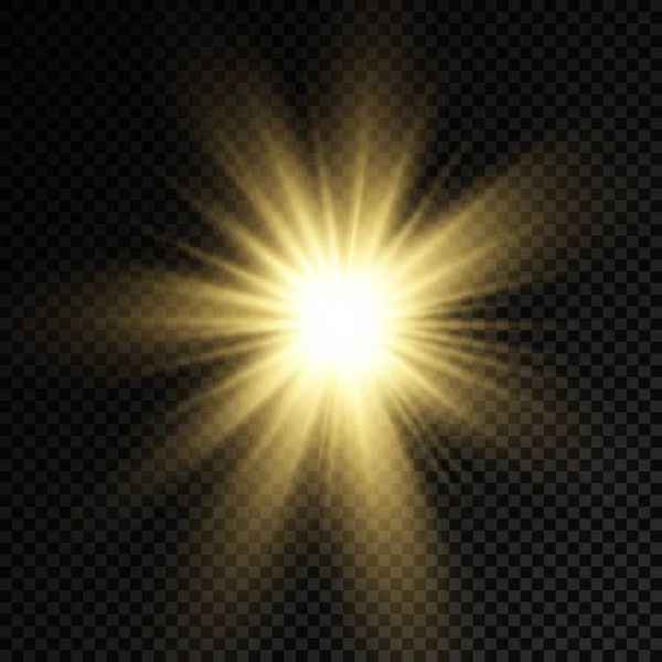 Resplandor estrella de luz brillante, rayos de sol amarillos. — Vector de stock