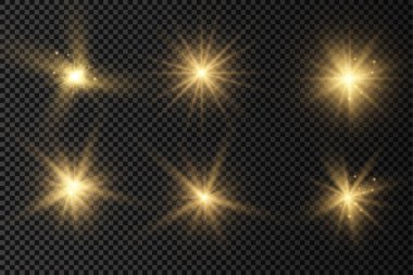 Sarı güneş ışınları, altın ışık efekti, yıldız.