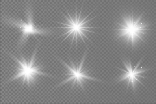 Explosión de luz blanca brillante, rayos de sol, estrella. — Archivo Imágenes Vectoriales